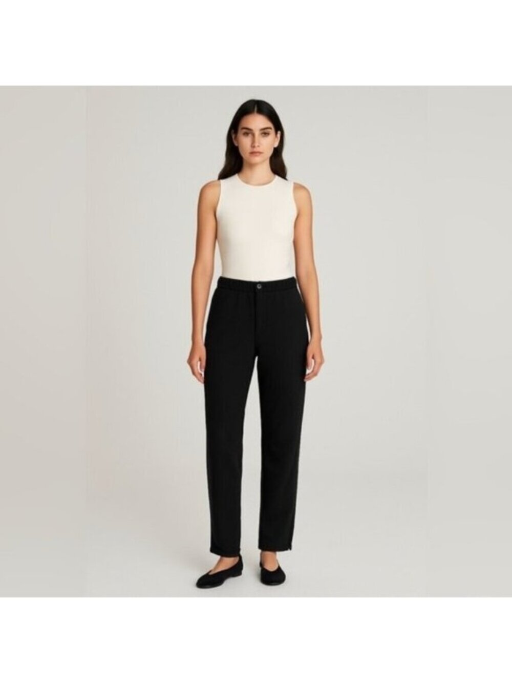 Kaelin Black Straight-Leg Pants with Ankle Slits - Size L